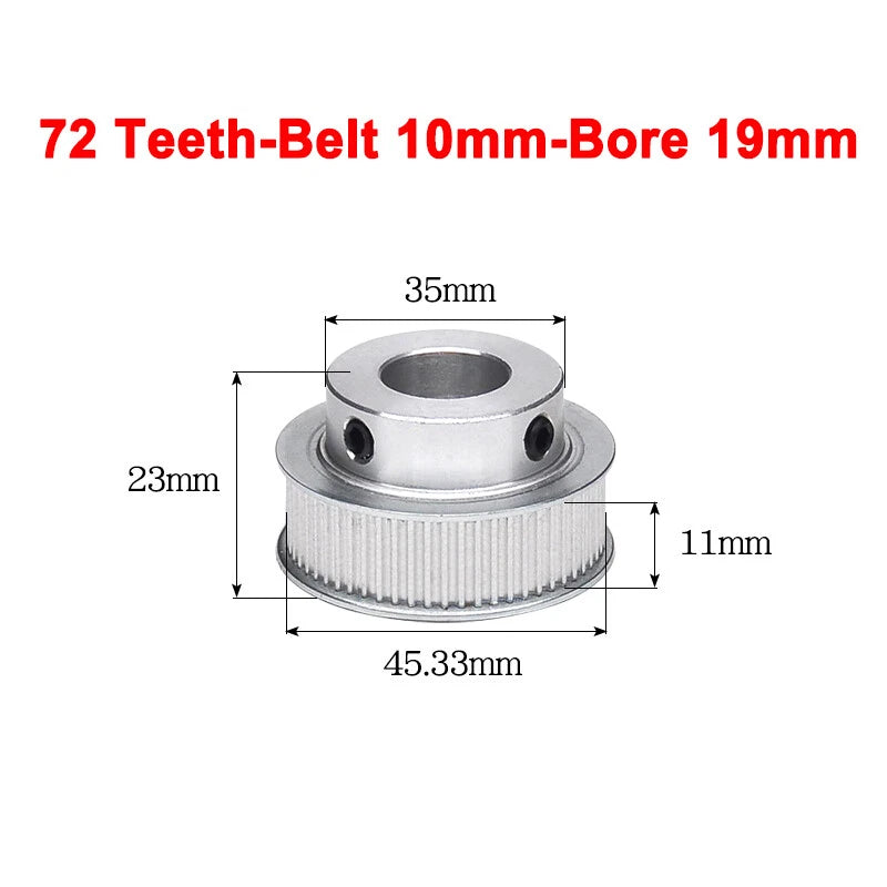 2GT Drive Pulley With Step 16 Tooth - 100 Tooth Bore 4mm - 25mm for 10mm Belt