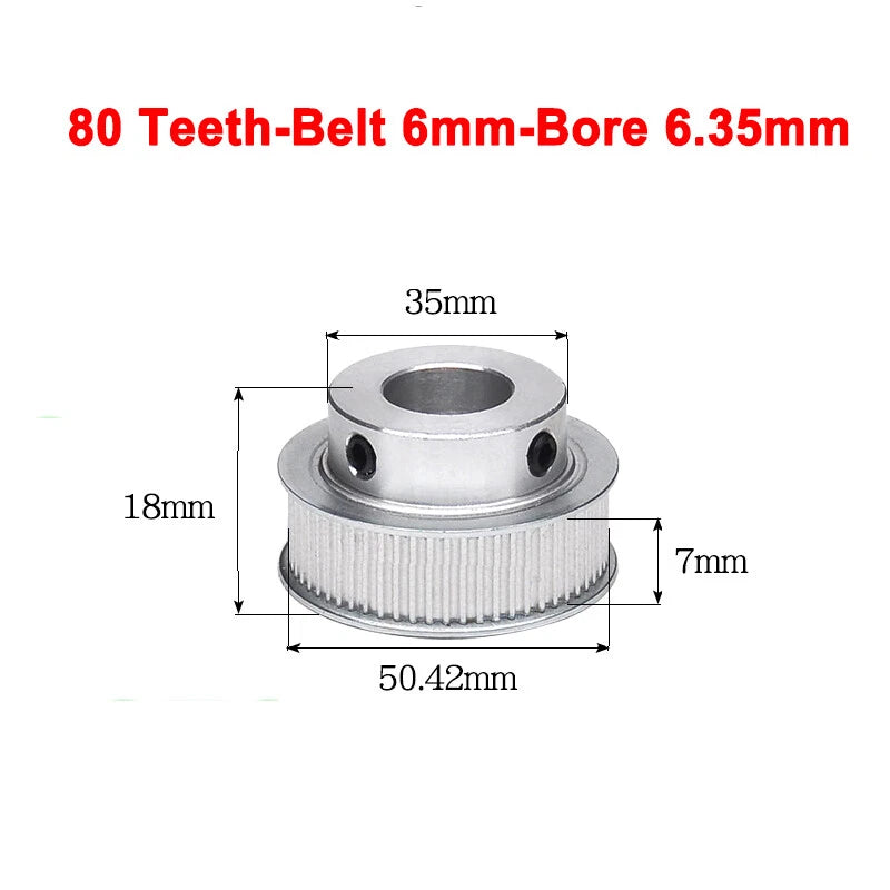 2GT Drive Pulley With Step 16 Tooth - 100 Tooth Bore 4mm - 25mm for 6mm Belt