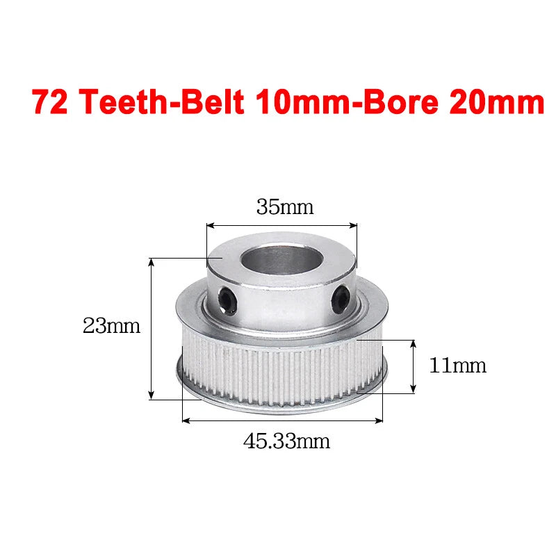 2GT Drive Pulley With Step 16 Tooth - 100 Tooth Bore 4mm - 25mm for 10mm Belt