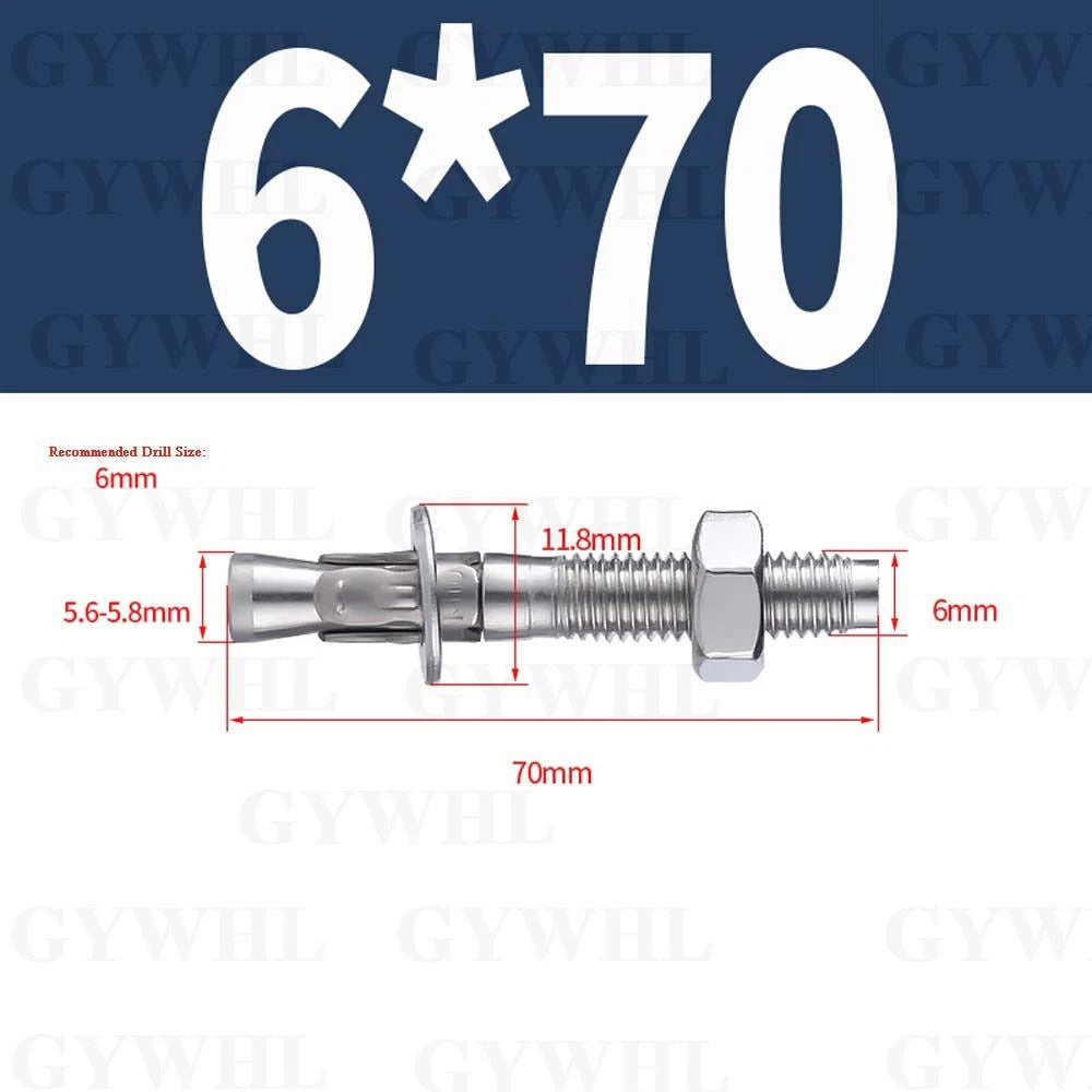 Hex Head Expansion Anchor Bolts — M6 to M20, Stainless Steel A2 & Zinc Plated, Extra Long