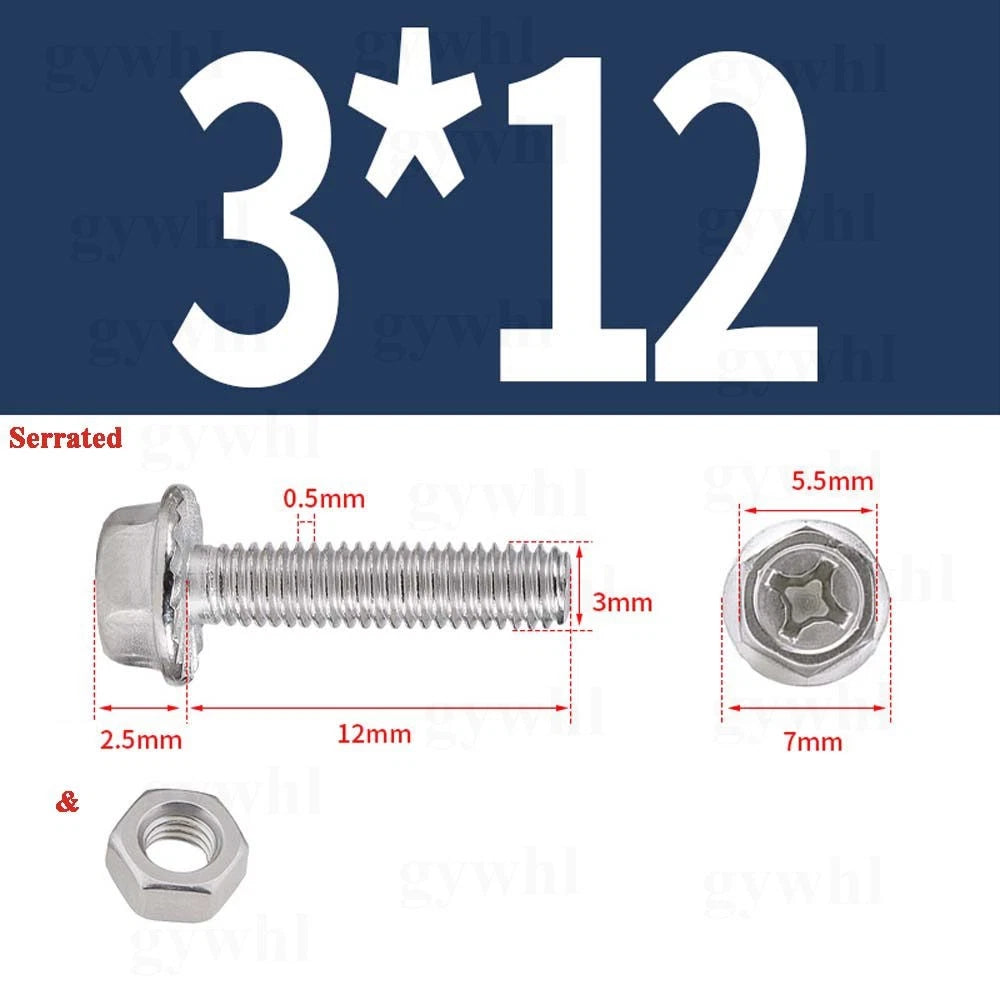 Phillips Hex Flange Bolts with Hex Nuts — Serrated & Smooth, M3–M8