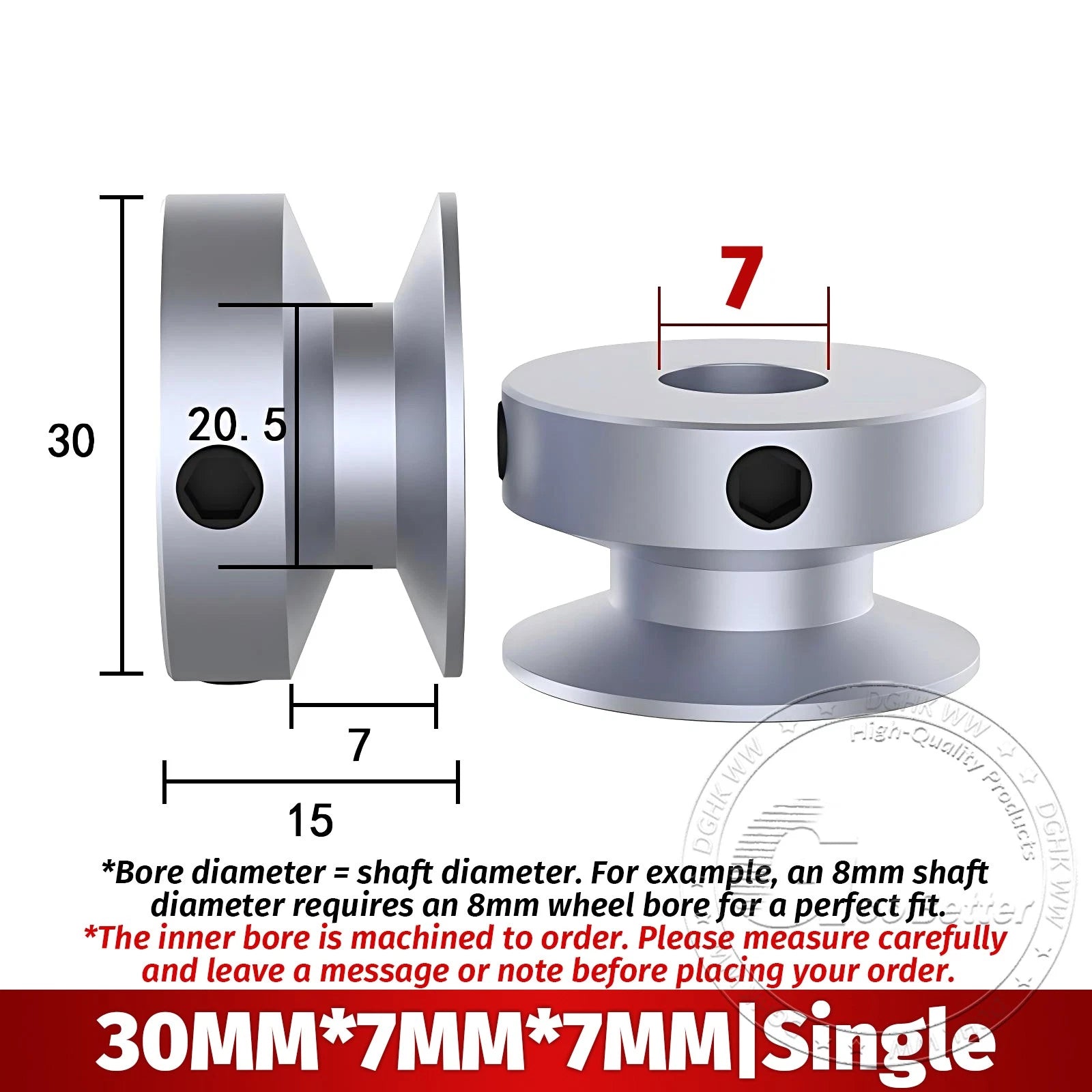 V Grooved Pulley Aluminum Round Belt Pulleys For 7mm Belt Single/Double Grooved