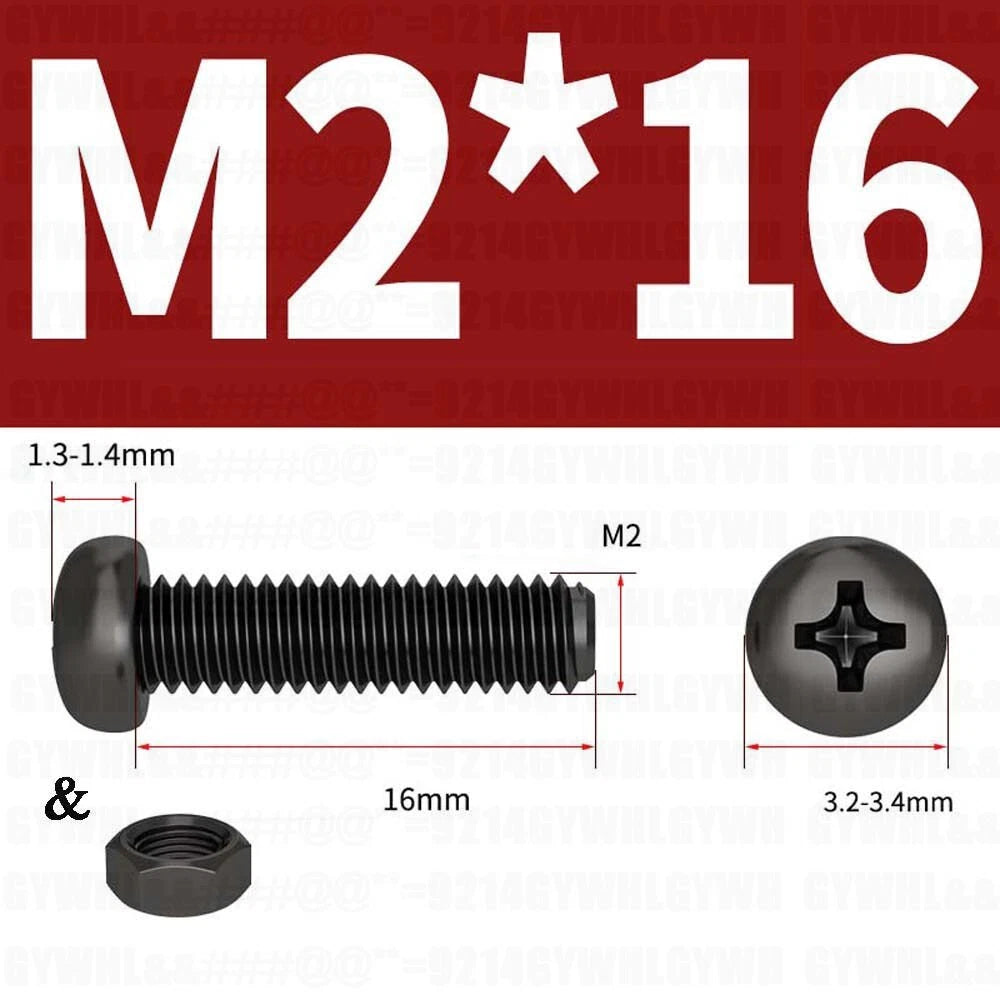 Black Pan Head Phillips Machine Screws + Hex Nuts Set – A2 Stainless Steel, M2 to M10