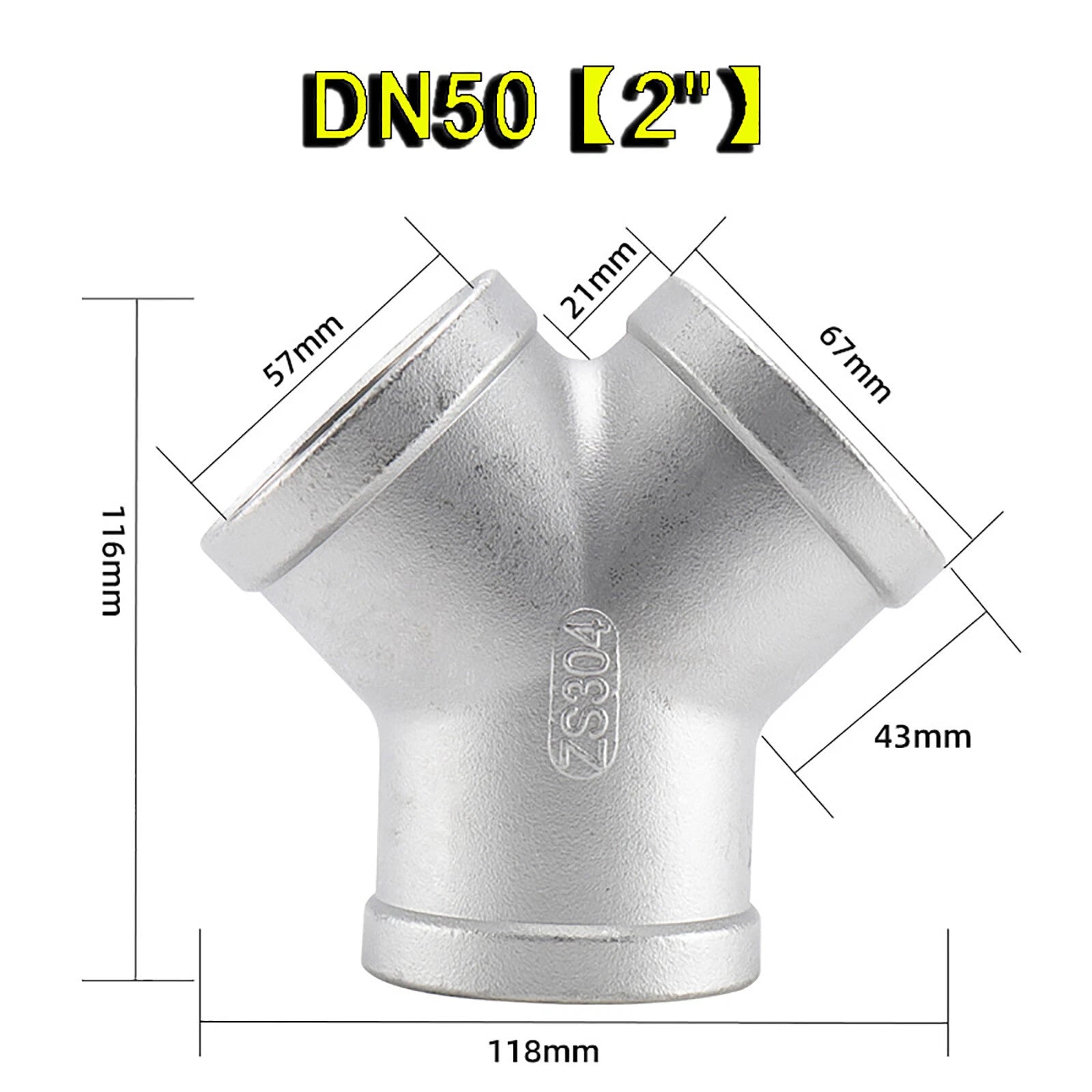304 Stainless Steel Y-Piece Tee Pipe Fitting | BSP Thread | 1/4" to 2"