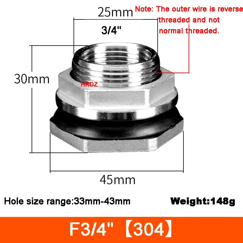 Water Tank Connector Outlet Hose Tap Adapter Fittings Joint 304 Stainless Steel