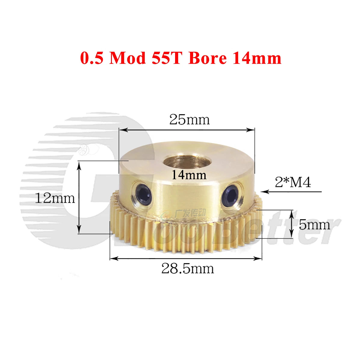0.5 Mod Brass Spur Gear 55 Teeth Bore 4~15mm Motor Gear Transmission Pinion Gear