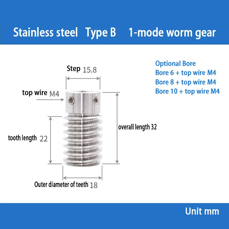 1 Module 15T to 60T Gear Stainless Steels Worm Wheel Gear & Worm Gear Shaft