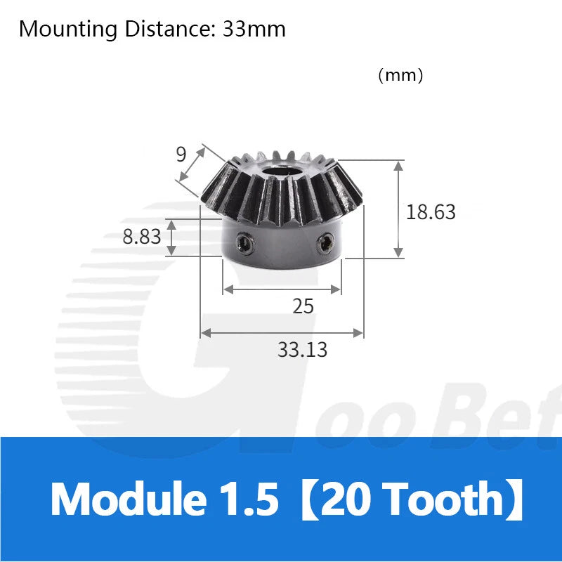 Mod 1.5 Bevel Gear C45 Steel Gear Ratio 1:1.5 20 Tooth 30 Tooth Hardened Black