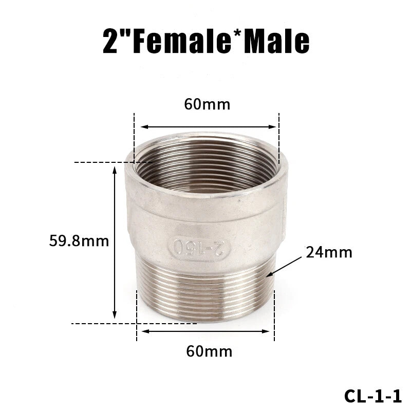 304 Stainless Steel BSP Male Female Straight Pipe Fitting 1/4" to 2"