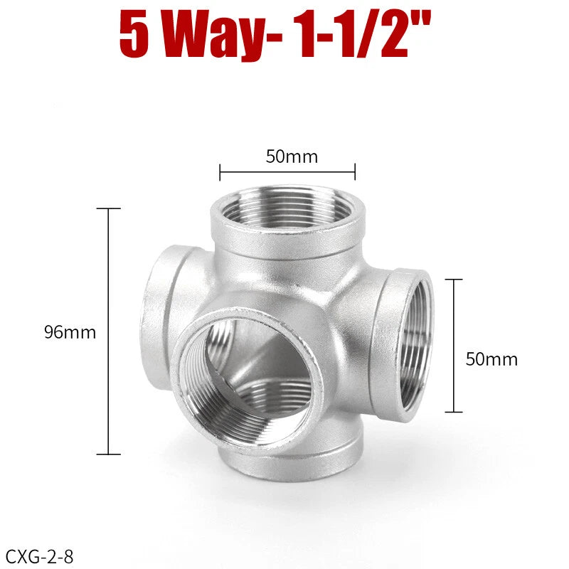 5-Way BSP Female Stainless Steel Pipe Fitting Splitter 1/4" to 2"