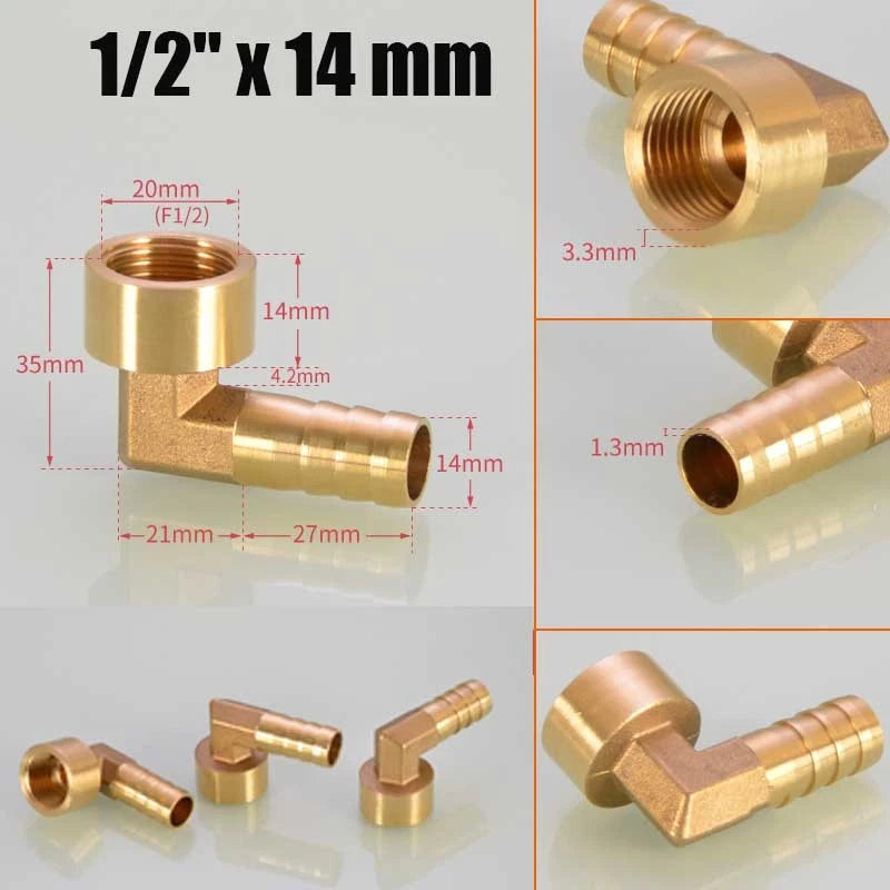 Brass 90° BSP Female Elbow with Barbed Hose Tail — 1/4", 3/8", 1/2" Pipe Fittings