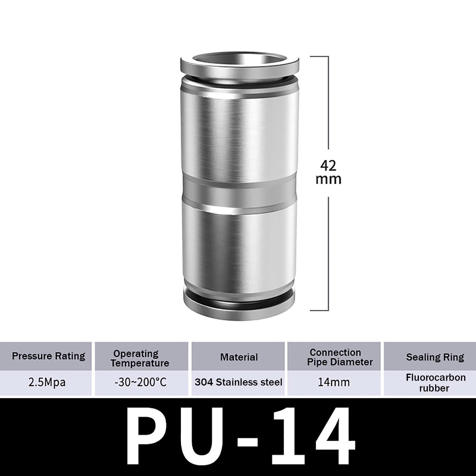 Stainless Steel Pneumatic Straight Push-to-Connect Hose Fitting | Inline Air Tube Connector