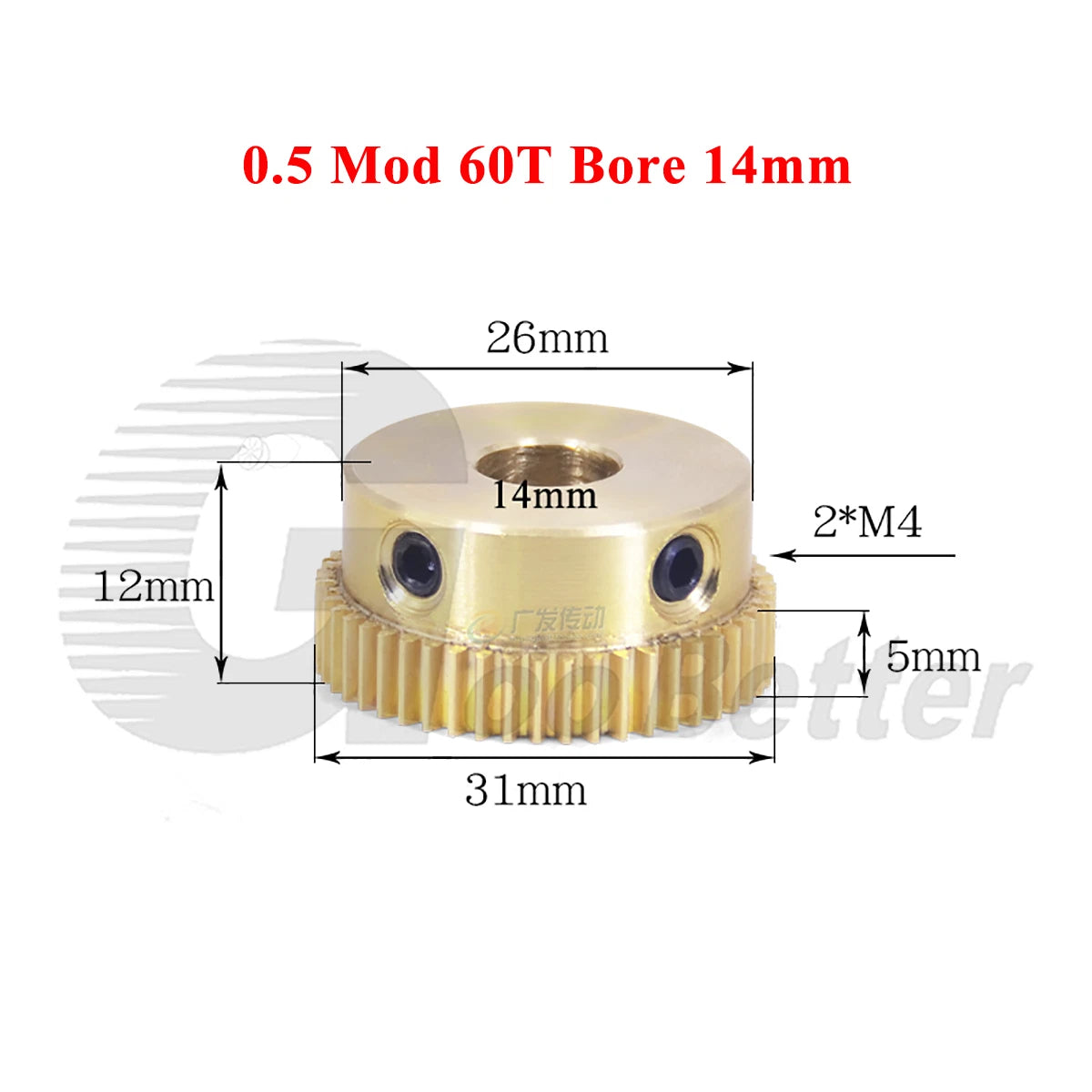 0.5 Mod Brass Spur Gear 60 Teeth Bore 4~15mm Motor Gear Transmission Pinion Gear