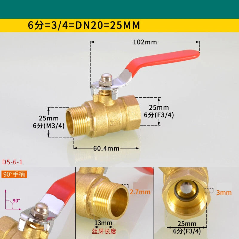Brass Ball Valve Air Compressor Pipe Fittings — NPT 1/4" 3/8" 1/2" 3/4"
