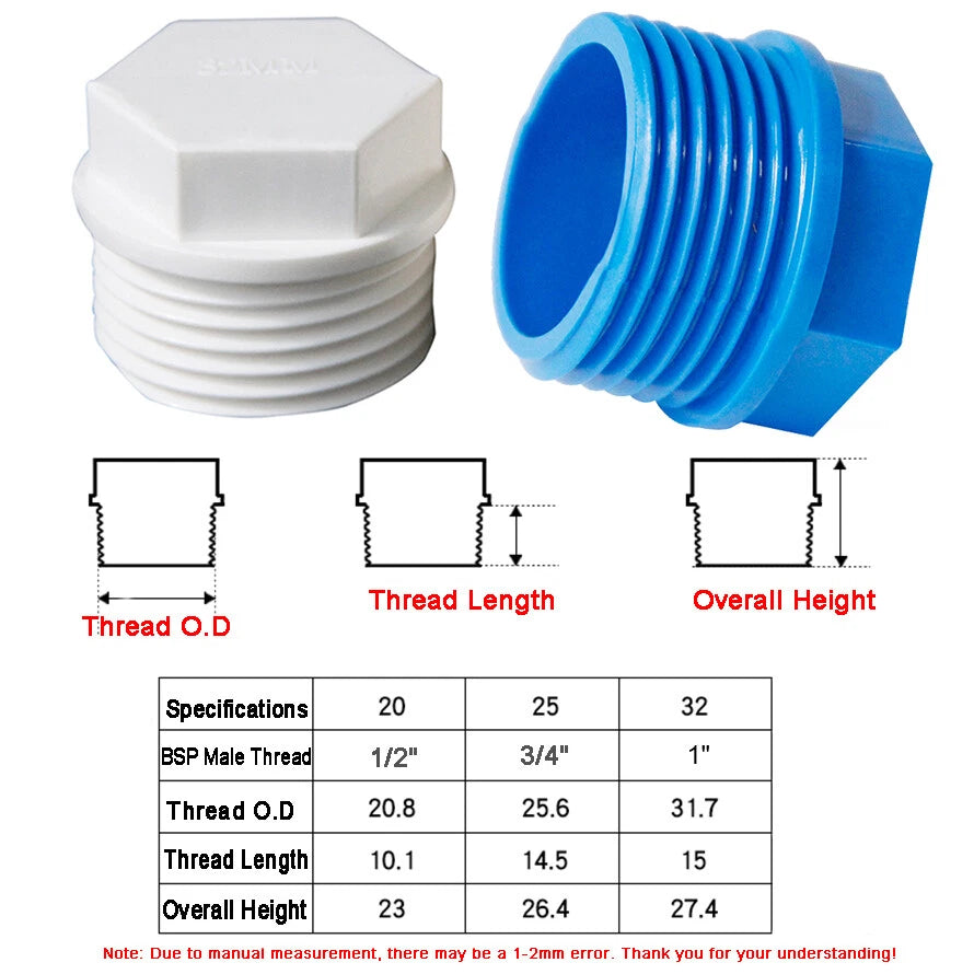 PVC Water Supply Pipe BSP Threaded Fittings Adapter Joint Various Sizes - 3Color