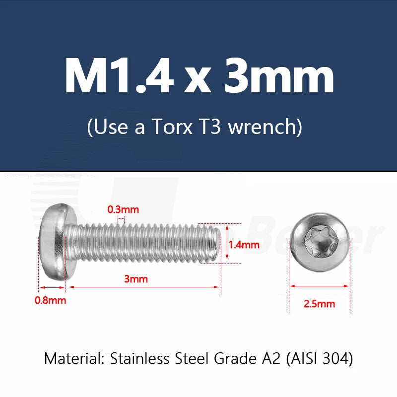 T3–T50 Torx Pan Head Machine Screws – M1.4 to M10, A2 Stainless Steel (3–100mm)