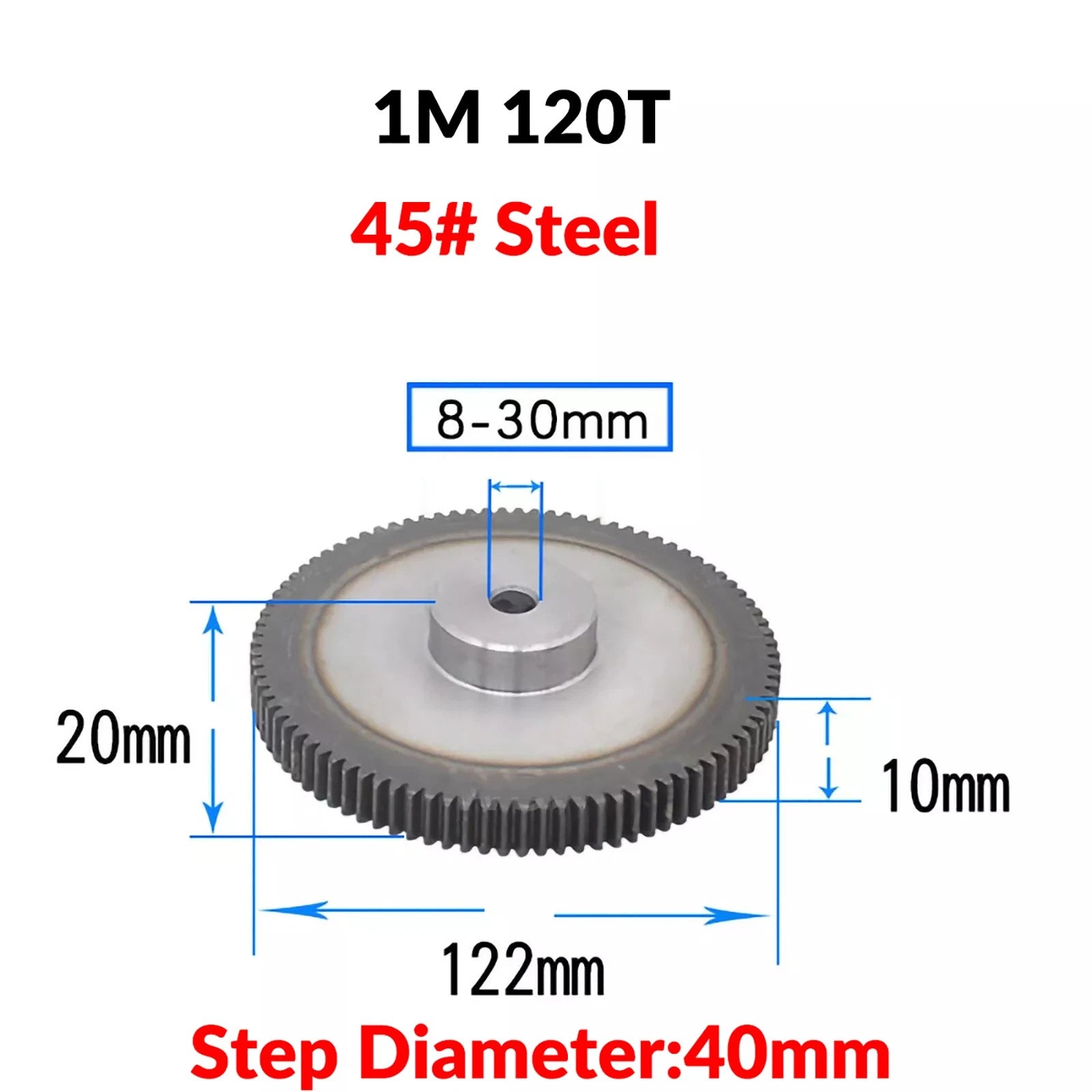 1 Mod 45# Steel Pinion Gear Spur Gears 65-150 T 8-20mm Bore With Screw Hardened