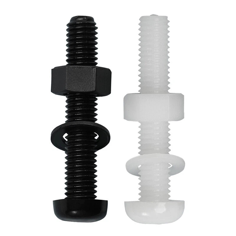 Nylon Plastic Phillips & Hex Machine Screws – M8 M10 M12, Pan / Flat / Cap Head, with Nuts & Washers