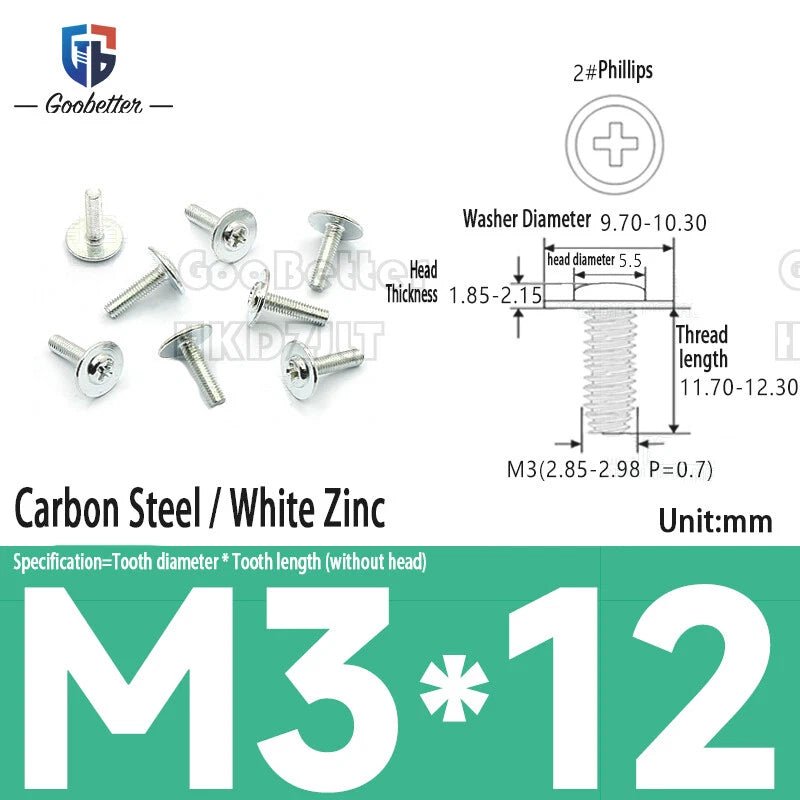 M2.5 / M2.6 / M3 Pan Head Phillips Machine Screws with Integrated Washer — Carbon Steel & Stainless, Multi - Finish - HomeDIYer