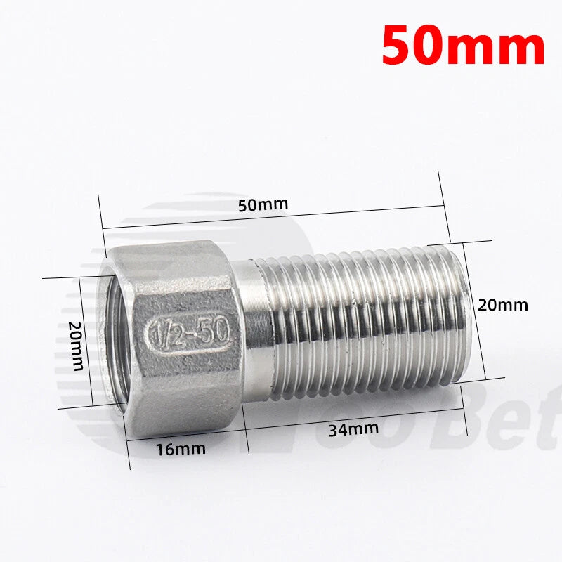 1/2" BSP Male to Female Extension Adapter — 304 Stainless Steel Pipe Fitting