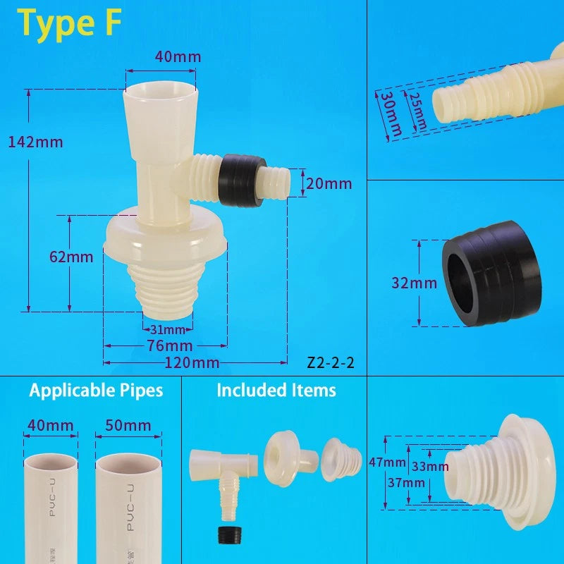 ABS Anti-Overflow Drain Pipe Fittings — Drainpipe Joints for Washing Machine, Kitchen & Basin
