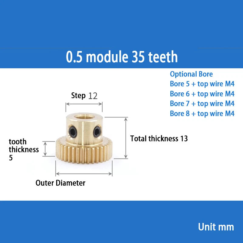 Mod 0.5 Brass Pinion Gear Spur Gears 20-60 Teeth 4-12mm Bore With Screw Hardened