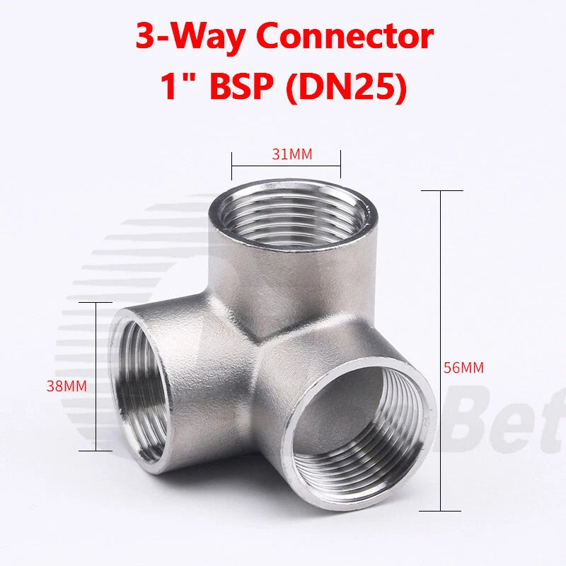304 Stainless Steel BSP Cross Pipe Fittings — 3-Way & 4-Way, ½" to 1" Thread