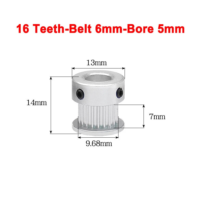 2GT Drive Pulley With Step 16 Tooth - 100 Tooth Bore 4mm - 25mm for 6mm Belt
