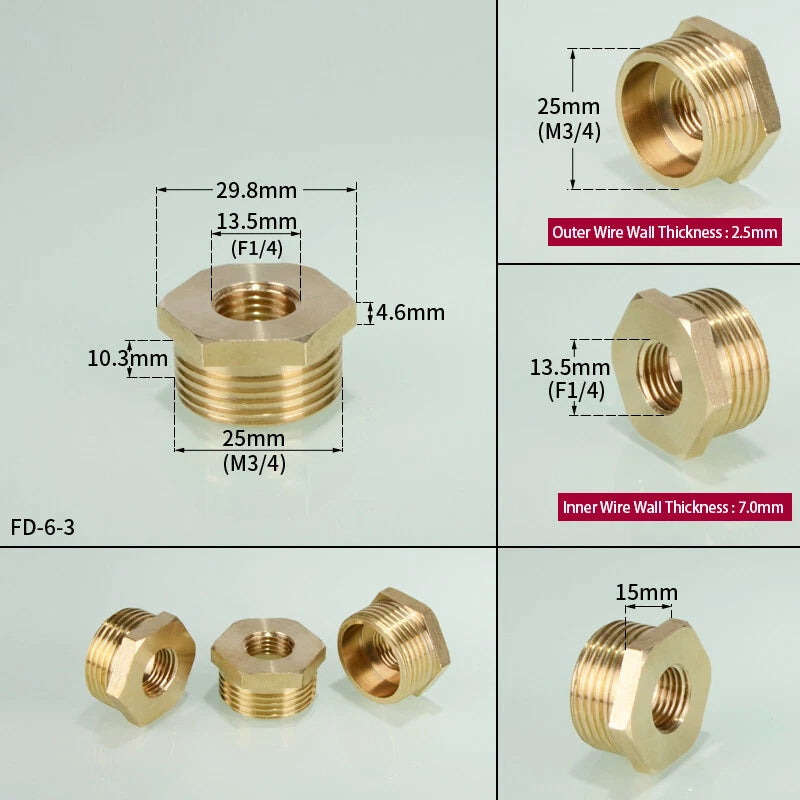 1 8" 1 4" 3 4" 1 2" 1" BSP Brass Reducing Coupler Hex Bush Connector Fittings