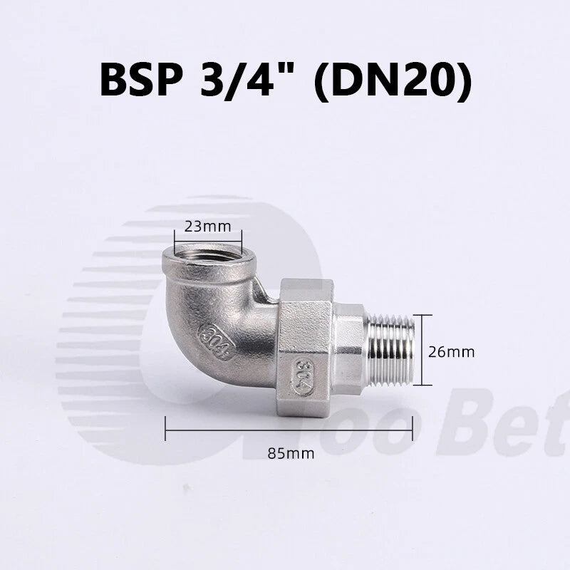304 Stainless Steel 90° Union Elbow BSP 1/4"–2" Male Female Pipe Fitting Adapter