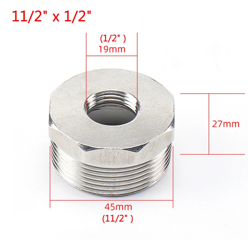 BSP Reducing Bush Stainless Steel Male x Female Pipe Adapter — 13 Sizes