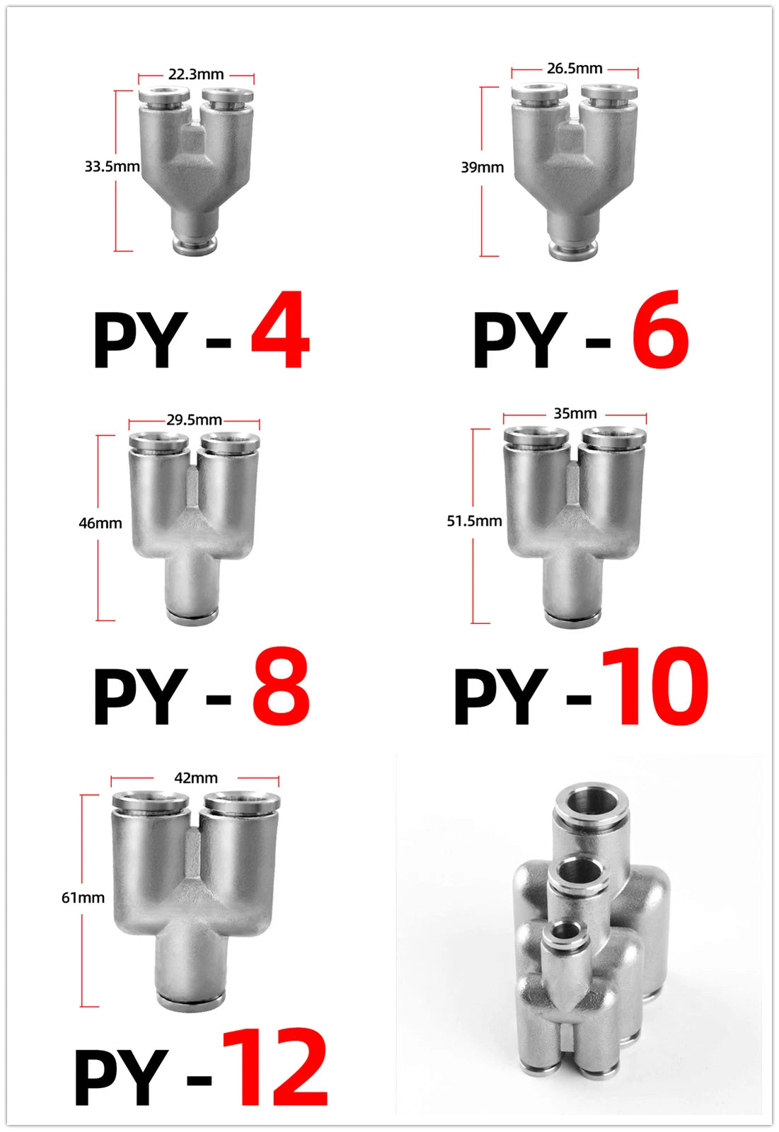Pneumatic Push-In Fittings — Stainless Steel Hose Connectors (Straight, T, Y, L, Bulkhead & More)