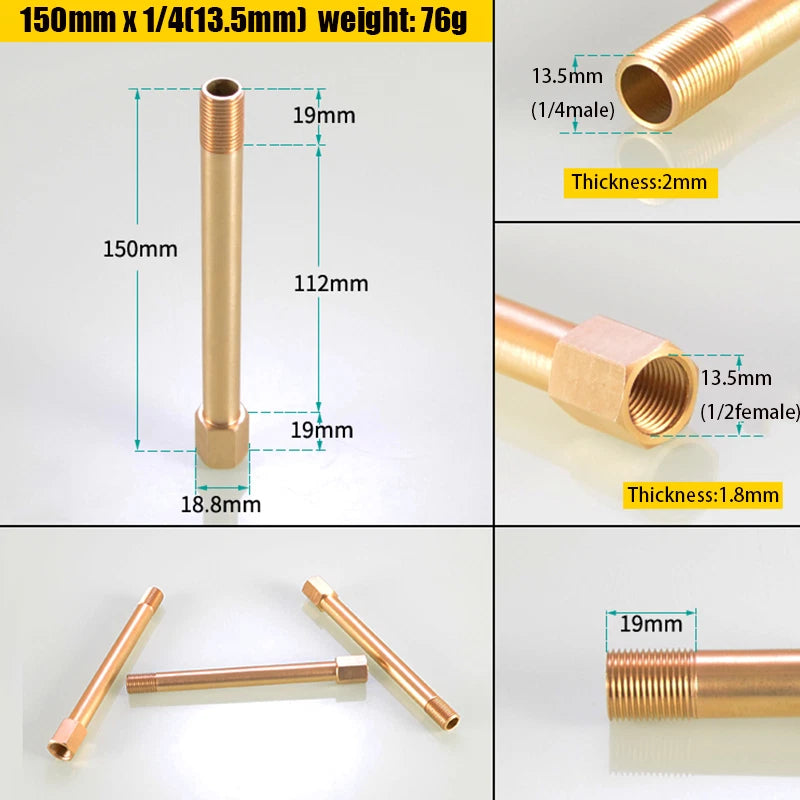 Brass BSP Extension Pipe Nipple Adaptor — Male to Female 1/8" 1/4" 3/8", 50–150mm