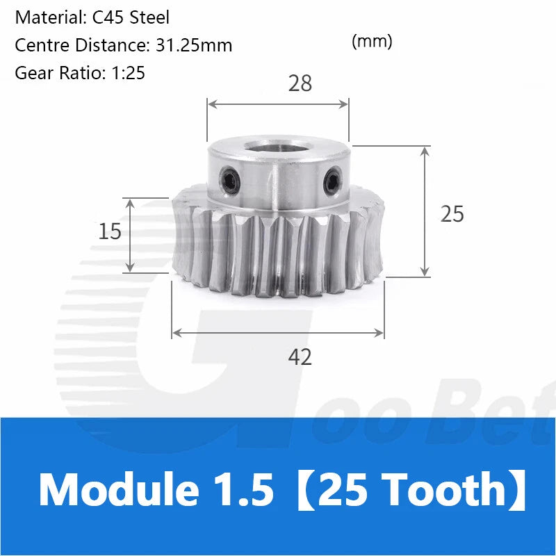 Module 1.5 Metal Worm Shaft Worm Gear Wheel C45 Steel 20/25/30/35/40/50/60 Tooth