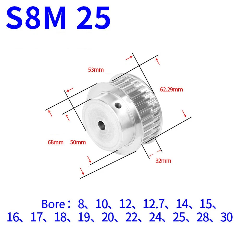 S8M 12-50T Timing Belt Pulley Pitch 8mm With Step/Keyway Drive Pulley Width 32mm