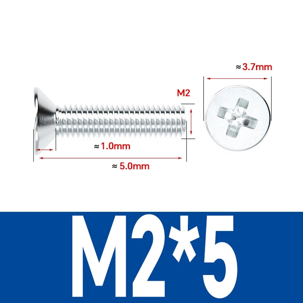 Countersunk Phillips Machine Screws – M2 to M12, White / Colour Zinc Plated, Carbon Steel
