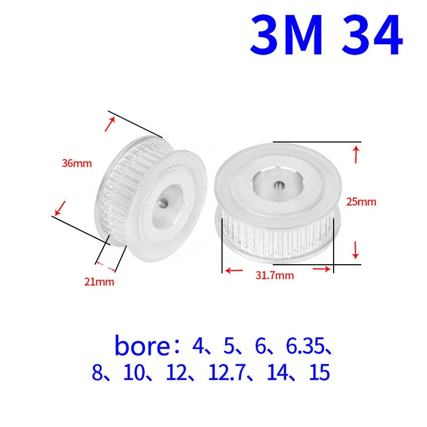 HTD-3M 20-60Teeth Timing Belt Pulley Pitch 3mm AF-type With Keyway, Width 21mm