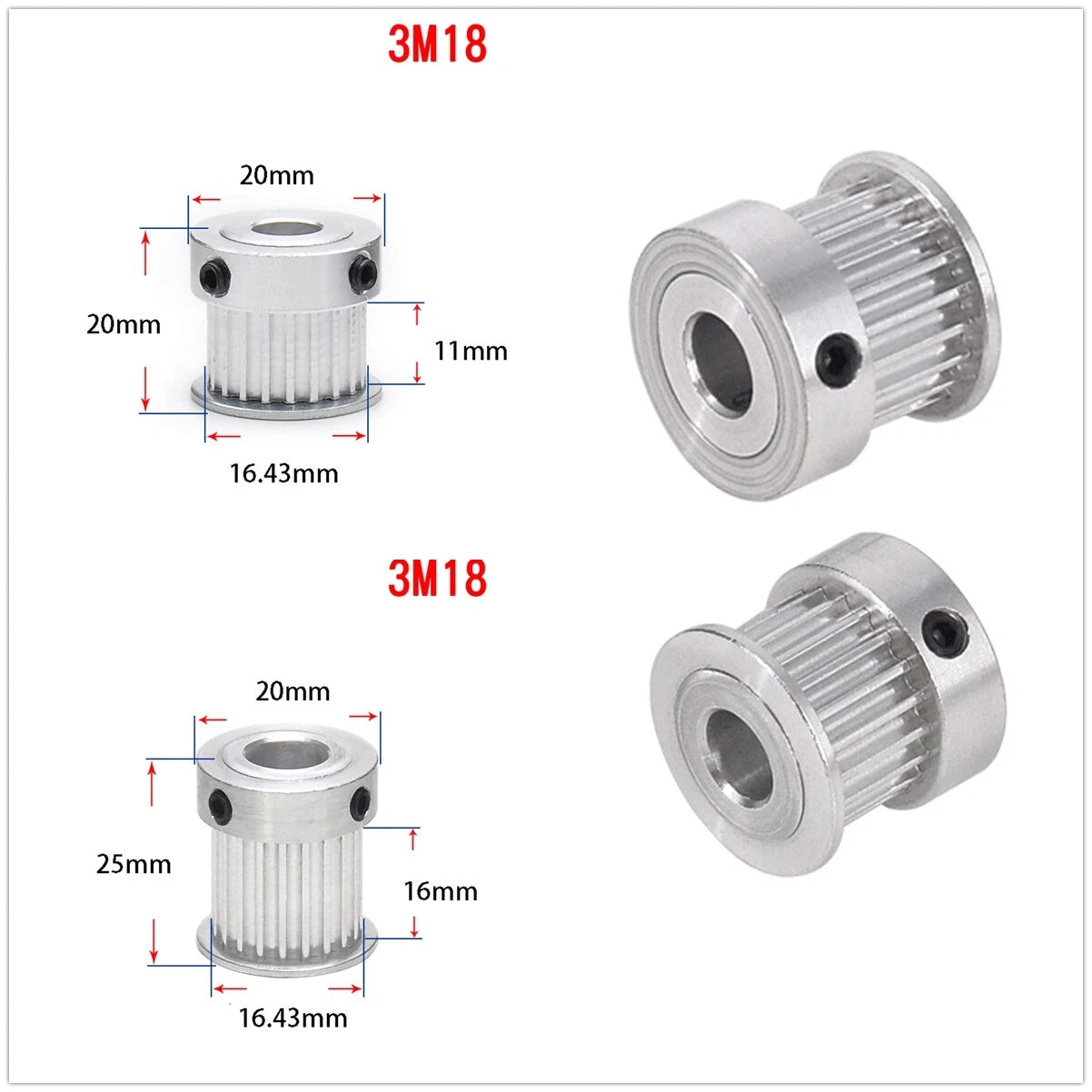 HTD3M Timing Belt Pulley 12 - 30 Tooth Multiple Bore Choice for CNC Step Motor