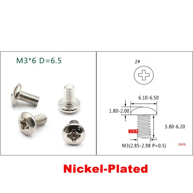 M2.3 M2.5 M3 Phillips Umbrella Head Machine Screws — Large Flat Head Bolts, Multiple Coatings - HomeDIYer