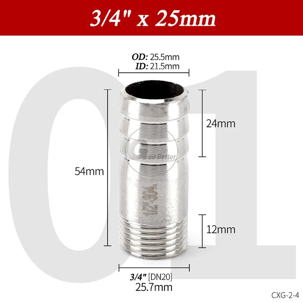 BSP1/8"-4" Male Thread Fitting x Barb Hose Tail End Connector A2 Stainless Steel