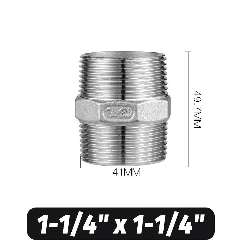 304 Stainless Steel Hex Nipple Pipe Fitting | Male to Male NPT Connector