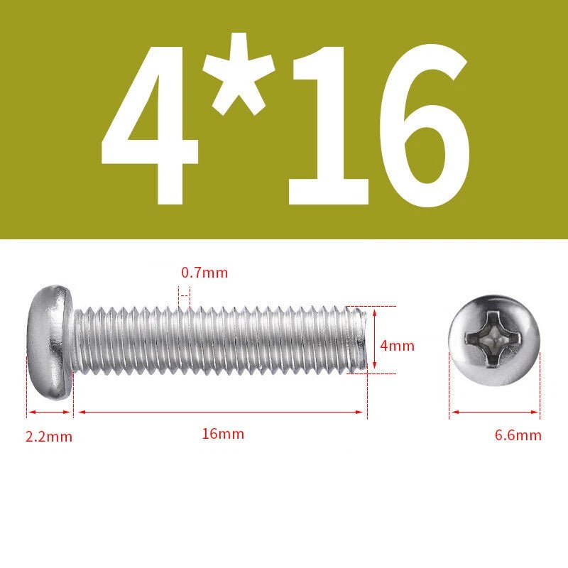 M3 M4 M5 Phillips Round Pan Head Machine Screws – 201 Stainless Steel, 6–30mm Lengths - HomeDIYer