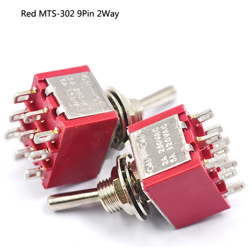 MTS & PS Series Mini Toggle Switch — 3/6/9/12 Pin, 2-Way/3-Way, Red & Blue