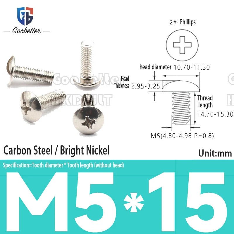 Phillips Flat Head Machine Screws M2.3 to M6 — Carbon Steel, Stainless & Brass, 7 Finishes - HomeDIYer