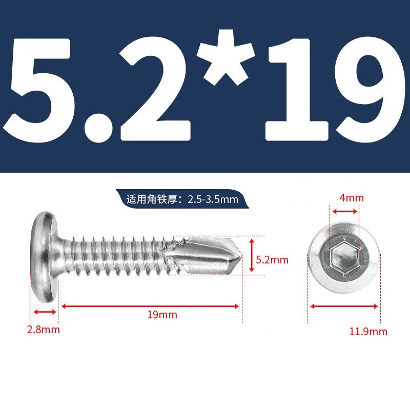 M5.2 M6.3 Hex Socket Flat Head Self‑Drilling Screws – 410 Stainless Steel