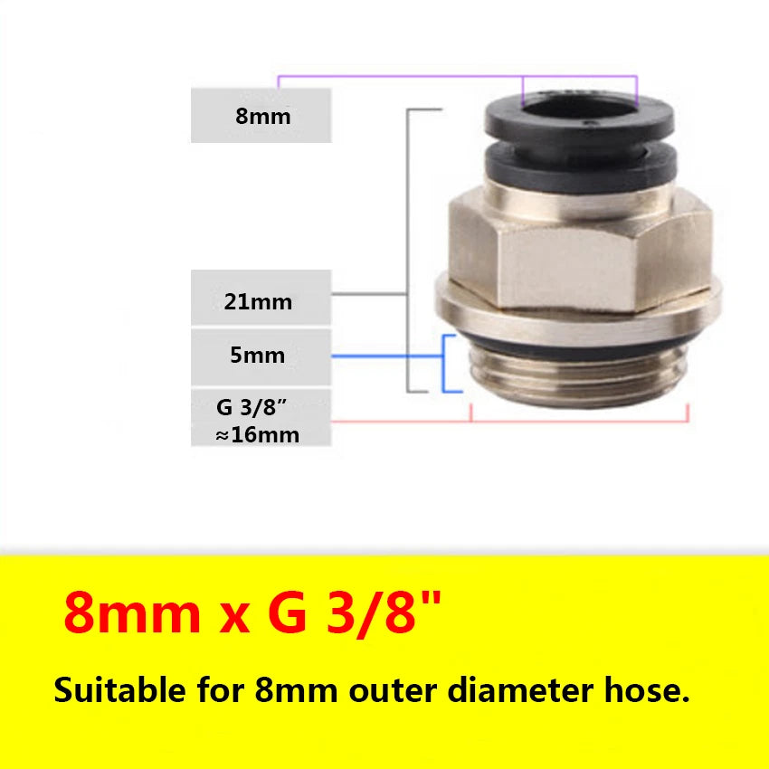 G Male Thread Pneumatic Push-in Straight Fittings — OD 4mm to 12mm Hose