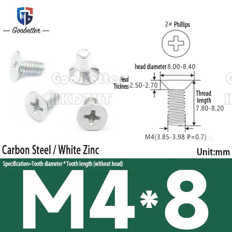 M4 Phillips Flat Head Countersunk Machine Screws — 5 to 45mm, Carbon Steel & Stainless, 9 Finishes - HomeDIYer