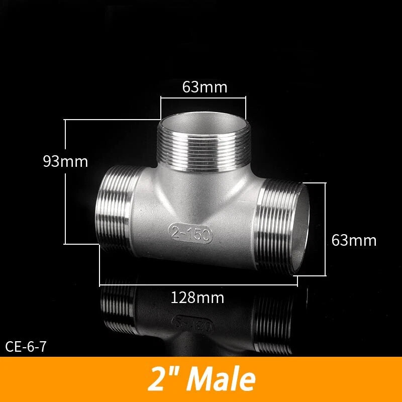 BSP 304 Stainless Steel Tee Fittings — 3-Way Male & Female Pipe Connector (1/8" to 3")