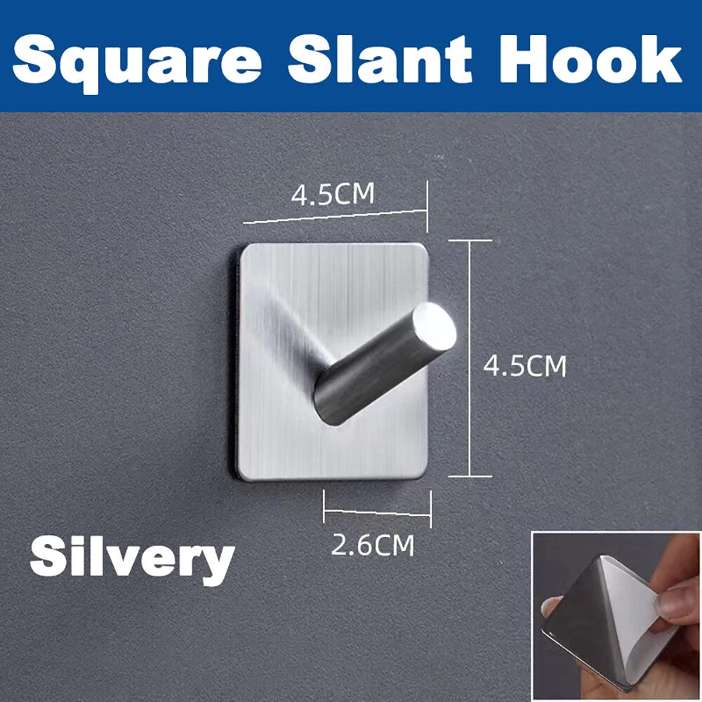 No Drill Self Adhesive Hooks Hanger Stainless Sticky Wall Hook Black/Silver/Gold