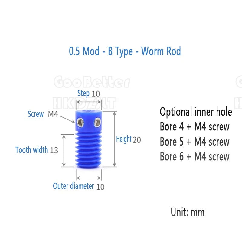 Mod 0.5 1 Nylon Plastic Worm Gear Wheel 15 - 80 Tooth Nylon Worm Shaft Precision
